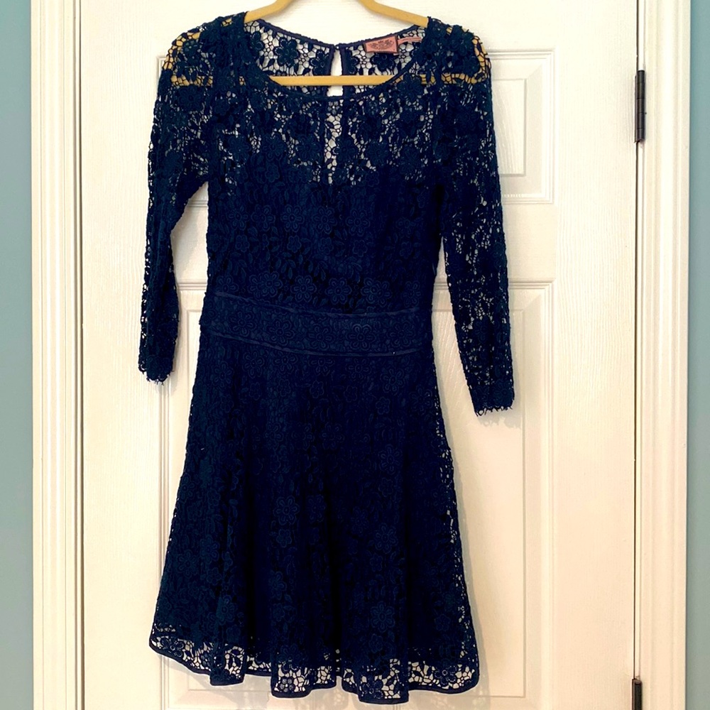 Juicy Couture Navy Floral Lace Fit & Flare Mini Dress Size 2